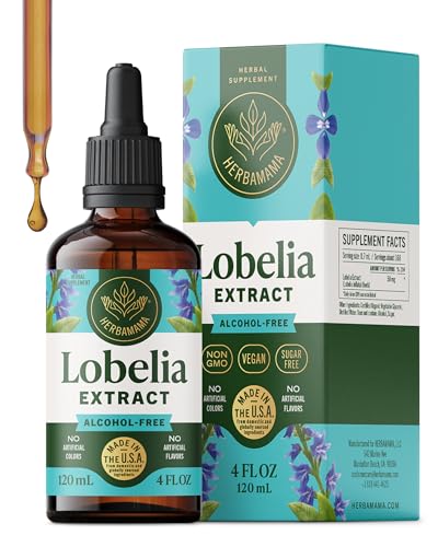 HERBAMAMA Lobelia Tincture - Vegan Lobelia Leaf Extract for Lung Cleanse & Detox - Respiratory Lung Support Drops - Non-GMO Alcohol & Sugar-Free Respiratory Support Supplement