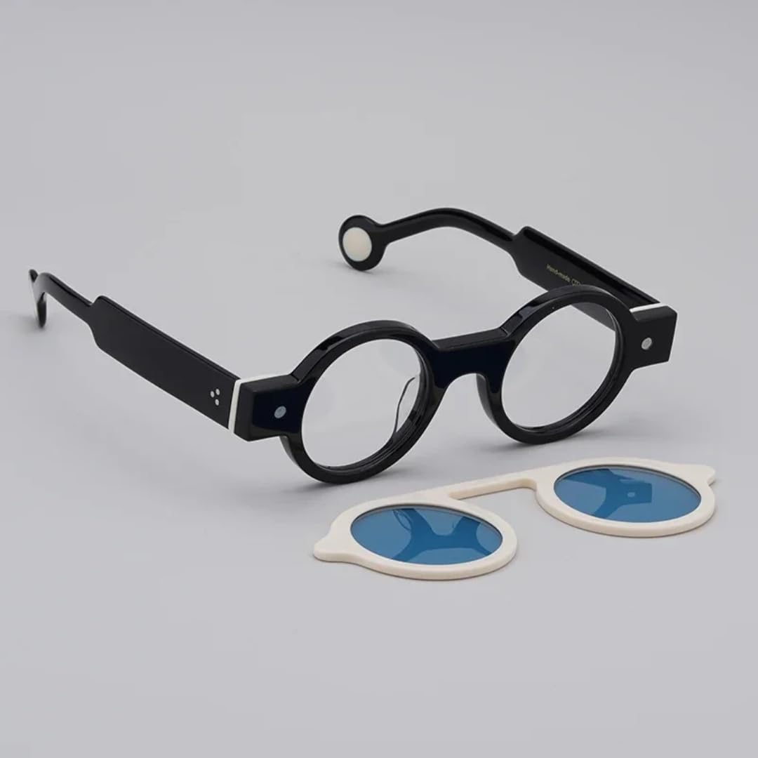 Gafas de sol redondas de acetato con clip, diseño de moda hecho a mano, para mujer y hombre, moda para exteriores, protección UV400, estilo vintage.