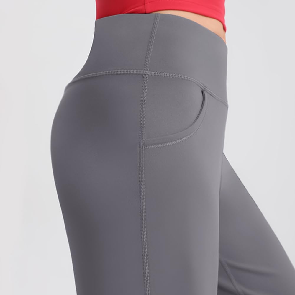 Women's Straight Leg Yoga Pants, High Waist Office Trousers, Stretchy Work Pants with Pockets