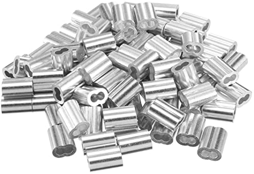 Clips de manguito de bucle de engaste de aluminio, clip de manguitos de aluminio de cuerda de alambre, accesorios de clip de manguitos de aluminio de cable de 1/16 pulgadas de diámetro, 100 piezas