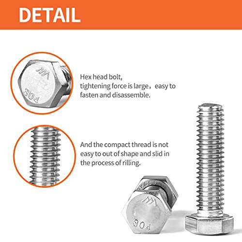 3/8-16 x 1-1/4" Hex Head Bolts Screws, Nuts, Flat and Lock Washers Assortment Kit, 304 Stainless Steel(18-8), Machine Fully Thread, Bright Finish 8Sets