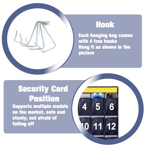 QUTHZZHY Nummerierte Aufbewahrungstasche für Klassenzimmer, 30 Gitter Nummerierte Handygarage Schule, Faltbar Aufhängen Pocket Organizer für Handys Halter Wand Organizer mit 4 Freie Haken