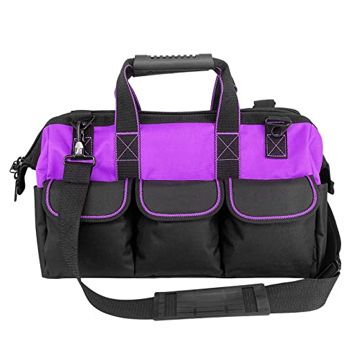 Yongzhenlite Garden Tools Bag 16inch Wide Mouth Tool Bag with Molded Base Tool Tote for Men Heavy Duty,600D polyester fabric (Purple)