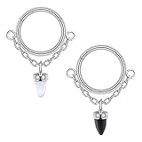 Oyaface 2 PCS 16G(1.2mm) Silvertone Surgical Steel Septum Noserings Clicker with Stone Dangle Nose Piercings Black White Stone