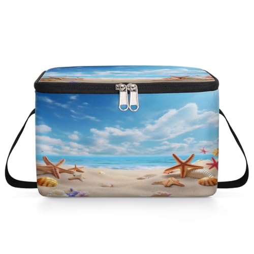 GzLeyigou Starfish Sea Shells Beach Lunch Bags for Women Men 9 Cans, Hot & Cold Food Delivery Bag Insulated Grocery Bag Insulated Lunch Box Sunny Sky Cooler Bag for Office Work Picnic Beach