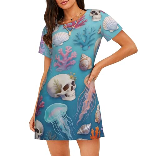 Chemise de nuit pour femme à manches courtes : vêtement de détente ample tailles S-3XL
