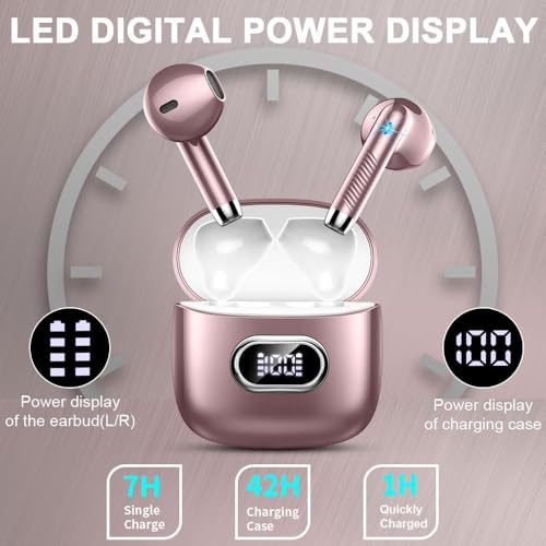 Image of Drsaec Wireless Earbuds, Bluetooth 5.4 Headphones In Ear with Deep Bass, 2026 Wireless Earphones 4 ENC Noise Cancelling Mic, IP7 Waterproof, Mini Ear Buds Bluetooth Earbuds 42H Playtime, USB-C, LED