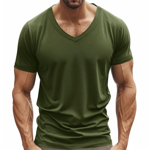 Camiseta para hombre, cuello en V, monocolor, 100% algodón, manga corta, cómoda, informal, protección solar, camiseta deportiva para gimnasio, camisetas musculares, Ag1, S