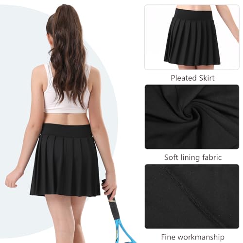 Bezioner Saia de tênis feminina evasê plissada com shorts e bolso para golfe atlético, Preto, 10-12