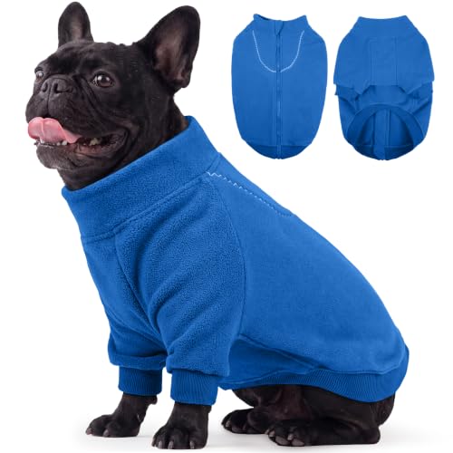 Image of BRKURLEG Dog Sweater, Warm Fleece Dog Winter Coat, Blue, L