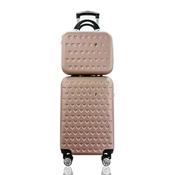 Kit Conjunto Mala de Bordo 10 kg para Viagem em ABS Cadeado Integrado Rodas 360º mais Frasqueira Rígida Gladiador C1MB Rose Gold