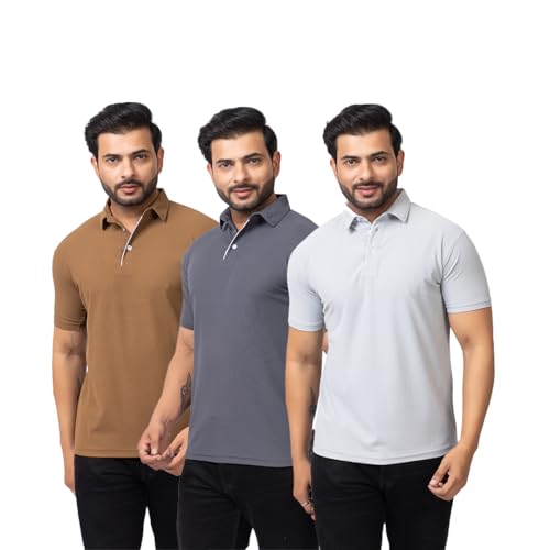 Image of HANABY Summer Wear Casual Wear Solid Polycotton Polo T-Shirt | Collar T-Shirt | Half Sleeves for Men (Pack of 3) (H-1336-Pack of 3)