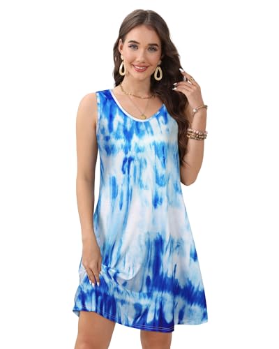 Image of CHICGAL Womens Summer Dresses Casual Sleeveless Loose T Shirt V Neck Sundress Swing Beach Cover Up with Pockets 2026