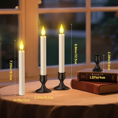 Image of Yme 10 PCS Flameless Taper Candles with Dusk to Dawn Sensor, 7.2 inch Window Candles Battery Operated with Holders, LED Candle Sticks Christmas Window Lights for Christmas Halloween Holiday Home Decor