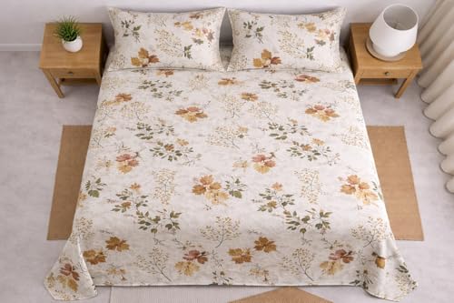 Image of DECORUM Cloud Cotton Double Bedsheet Floral Print with 2 Pillow Covers | 244 TC | Ultra Soft Feel | Premium Comfort | Breathable & Skin Friendly | for Bedroom (90 x 90 Inches)