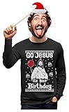 Go Jesus It's Your Birthday Ugly Christmas Sweater Long Sleeve T-Shirt Medium Black