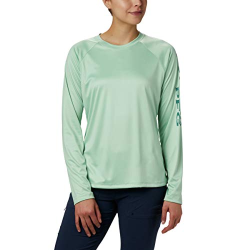 Columbia Women's PFG Tidal Tee Ii Long Sleeve W/Wicking & Uva Protection, New Mint/Waterfall Logo, Small