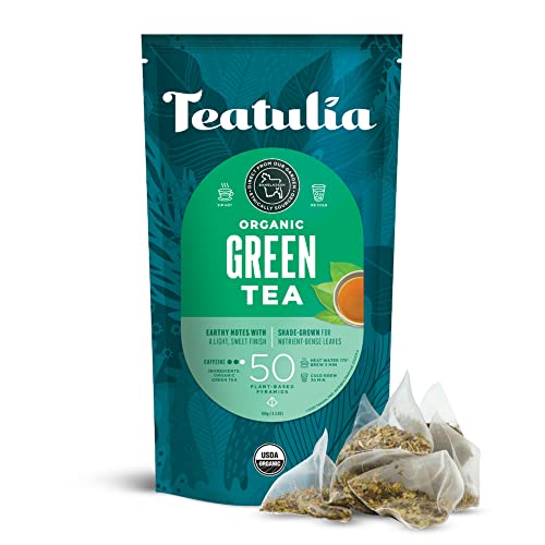Teatulia Organic Green Tea Bags (50 Pyramid Sachet Teabags) Pure Whole Leaf Natural Green Tea In Bags. Premium 100% Compostable and Sustainably Grown In Bangladesh
