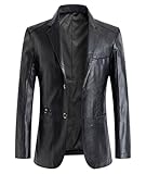 SEMATOMALA Men's Winter Leather Blazer Suit Jacket Notched Collar 2 Button Slim Moto Faux Leather Business Coat Outwear BL-L Black