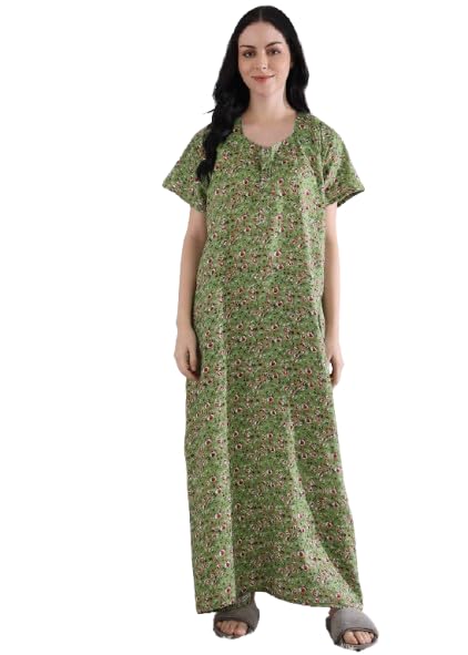 Manidhari Fab Tex Women’s Pure Cotton Floral Printed Nighty | Full Length Maxi Nightgown | Soft & Comfortable Nightwear-picture-20