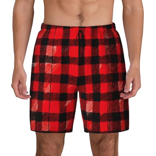 Short de bain respirant et léger homme imprimé tartan rouge pour piscine et mer