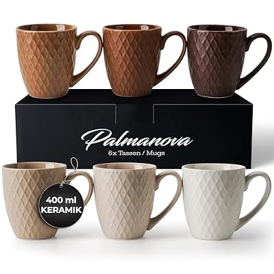Ceramic Textured Coffee Mug Set in Mix of Cream Beige and Brown