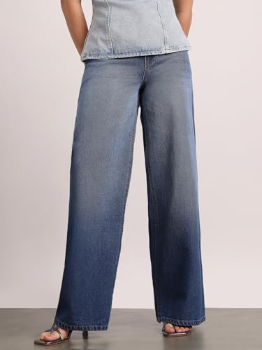 Image of Urbano Fashion Women's High Rise Loose Baggy Fit Washed Jeans Non-Stretchable