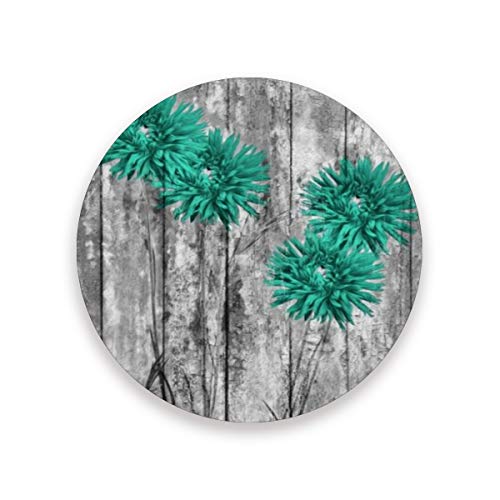 Rustic Theme Teal Flowers Ceramic Coasters for DrinksRound 4 Piece Coaster Set