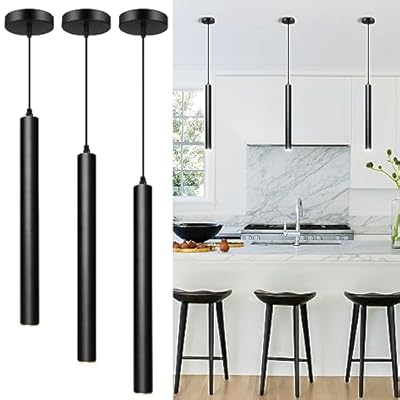 OKELI Modern Pendant Lights, Black Pendant Light Fixture, LED Minimalist Strip Pendant Lighting for Kitchen Island Bar,15inch,4000K,10W, ETL,3 Pack
