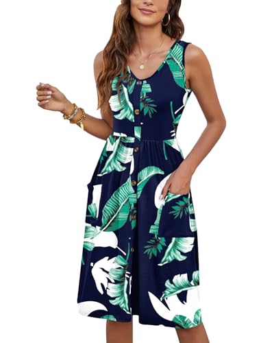 Image of MOLERANI Women Summer Dresses Sleeveless Casual Loose Swing Button Down Midi Dress with Pockets