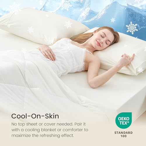 Cozy Bliss Premium Cooling Sheet Set Full Size, Q-Max>0.4, 3PCS No Flat Sheet with 2 Pillowcases, Breathable Fitted Sheet for Hot Sleepers & Night Sweats, Deep Pocket Up to 18 Inches, Cream White