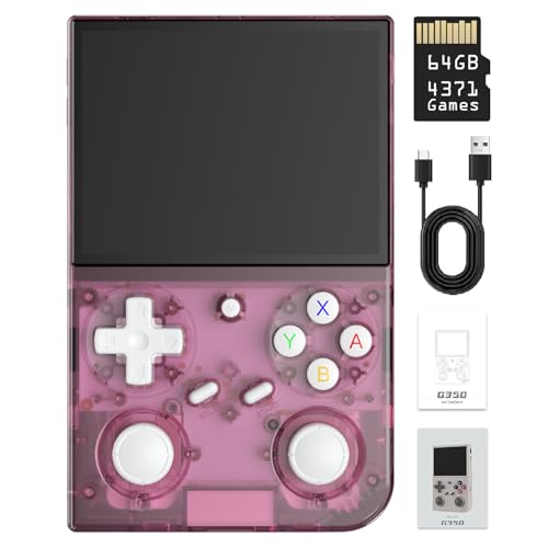 G350 - Consola de juegos de mano retro, precarga 4371 juegos, pantalla IPS de 3.5 pulgadas, batería de 3200 mAh, sistema Linux, consola de videojuegos portátil, compatible con controlador y