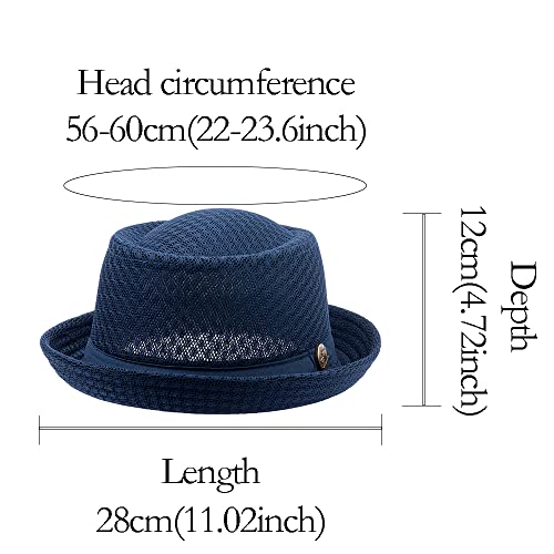 Image of Straw Mesh Pork Pie Hat,Men Summer Fedora,Lightweight Bowler Flat Top | Brim Adjustable Sweat Band,2 /6 Pc Breathable Foldable,Cotton Soft Packable,Party Costume Classic,Sun Beach Travel Outdoor