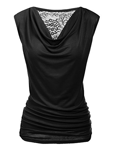 Pinspark Elegancka bluzka damska, plisowana, bez rękawów, dekolt w serek, rozciągliwa, tunika, S-XXL, czarny, XXL