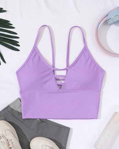 Image of AngiMelo Longline Sports Bras for Women High Support Strappy Push Up Workout Tops Built in Bra Padded Crop Yoga Tank Top