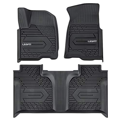 LASFIT Floor Mats Fit for 2019-2023 Chevrolet Silverado/GMC Sierra 1500&2020-2023 Chevy Silverado/GMC Sierra 2500HD/3500HD Crew Cab, Front Bucket Seat and Rear Row with Factory Carpeted Storage