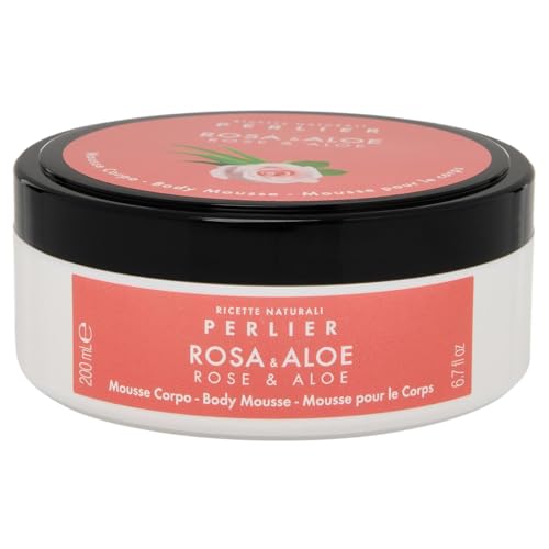 Perlier Rose and Aloe Body Mousse, Hydrating Skin Moisturizer with Coconut Oil, 6.7 oz