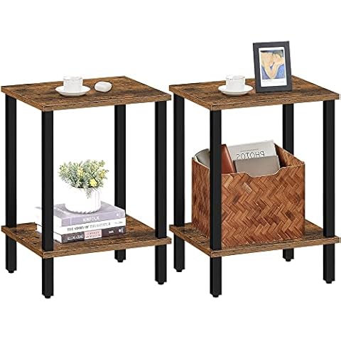TUTOTAK End Table, Set of 2, Side Table, Nightstand, 2-Tier Storage Shelf, Sofa Table for Small Space, Living Room, Bed Room TB01BB035 Cover