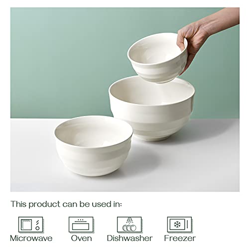 Dowan Ceramic Mixing Bowls For Kitchen, Size 3.5/1.9/1.2 Qt Large Serving Bowl Set, Microwave And Dishwasher Safe, Sturdy & No Scratch, Nesting Bowls For Space Saving,Creme White #TOP4