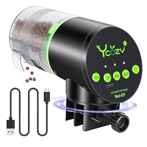 Ycozy Automatic Fish Feeder Rechargeable with USB Cable Moisture-Proof Electric Auto Fish/Turtle Feeder for Aquarium & Fish Tank Intelligent Timer Fish Food Dispenser for Vacation | Navi-EV