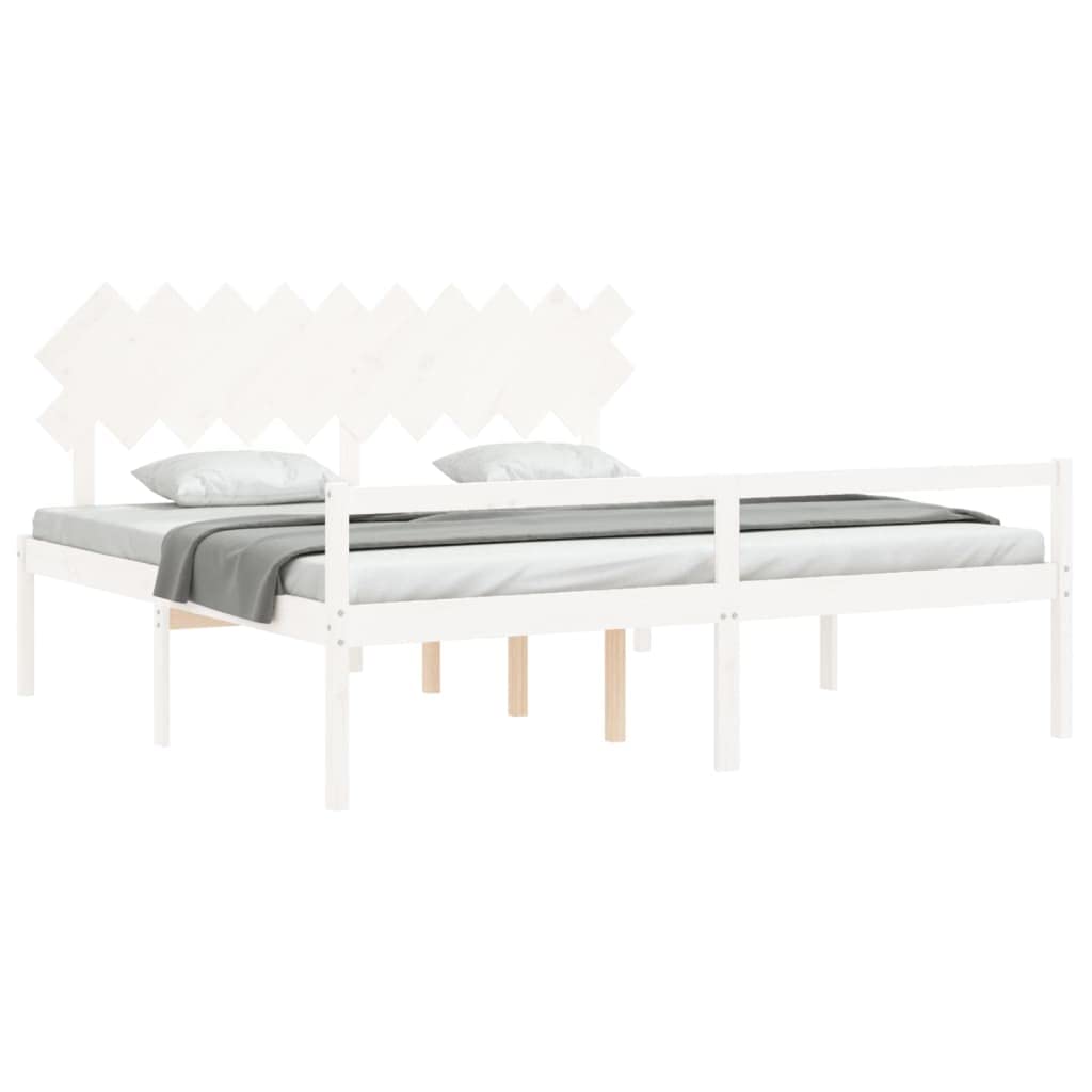 Massivholz Seniorengerecht 45 cm Sitzhöhe Stauraum Weiß 200 x 200 cm | Seniorenbett Massivholz 200x200 cm mit Kopfteil und Stauraum, Weiß, 45cm Sitzhöhe, Lattenrost inklusive ohne Matratze