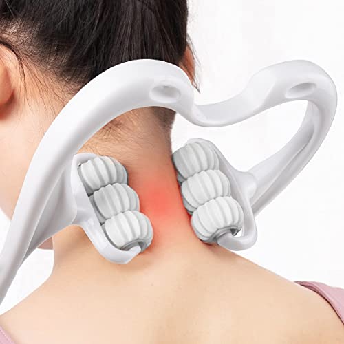 Neck Massager, Upgrade 6 Balls Massage Point Roller Massager For Neck And Back Pain Relief Handheld Massager Tool Suitable Legs Hand Neck And Shoulder Relaxer (White) #TOP1