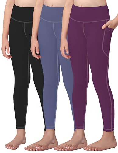 AENLLEY Girls Activewear Leggings with 2 Pockets - Kids Dance Workout Yoga Pants for Athletic Pack of 3