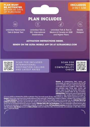 Image of Ultra Mobile 8GB Prepaid SIM Kit, 3-Month Plan on the T-Mobile 5G Network | Unlimited calling to 90+ international destinations, U.S. talk, global text, hotspot, Wi-Fi Calling, keep your phone & number