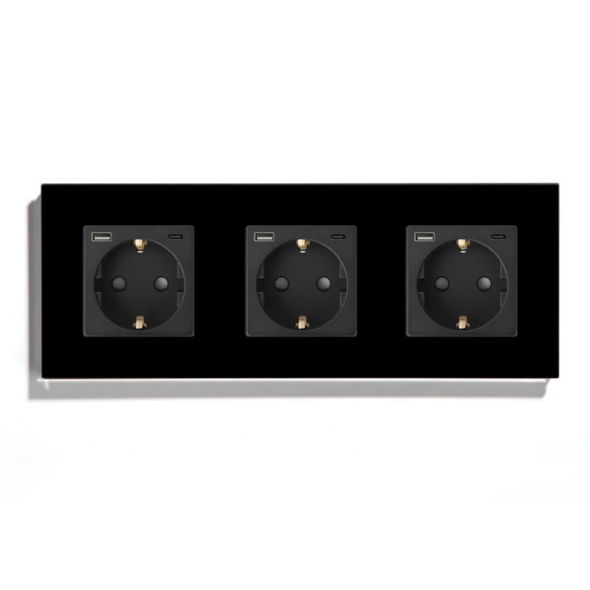 Triple prise de courant - Noir - USB A+C 20W - Verre cristal