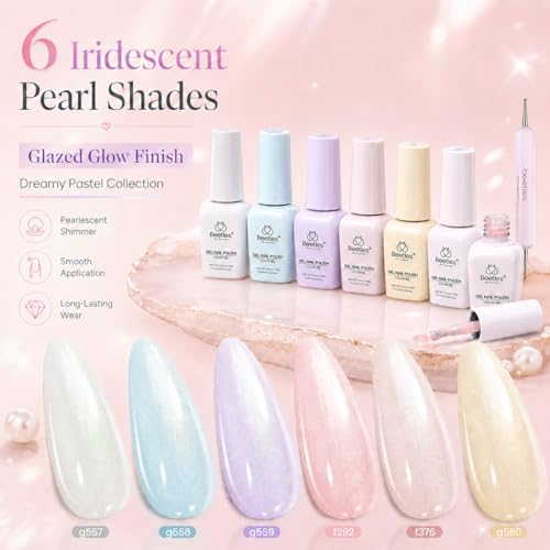 Image of Beetles Gel Nail Polish Set- Creamy Twist 6 Colors Pearlescent Gel Polish Kit with Dotting Pen Soak Off UV /LED Nail Polish Gel Home Salon Manicure Nail Gel Gift for Women