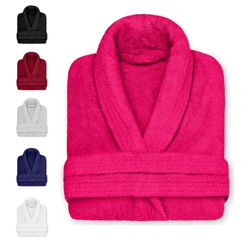 DECASATEXTIL Albornoz Mujer y Hombre - Bata Baño Unisex Ducha 100% Algodón 450g/m² – Suave, Secado Rápido y de Larga Duración – Ideal para Hogar, Hotel o Spa (FUXIA L)