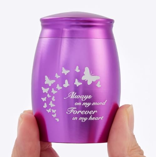Image of Small Urns for Ashes for Female /Women /Mom /Mother /Grandma /Girl | 2.7Inch Mini Purple Butterfly Keepsake Urn for Ashes,Small Cremation Urns for Human Ashes(Aluminum)