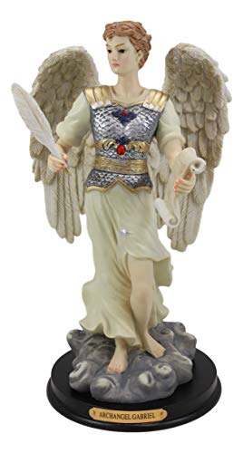 Ebros Byzantine Eastern Orthodox Catholic Church Archangel Colorful Saint Gabriel The Messenger of God Statue with Brass Name Plate Wooden Base Angelic Council