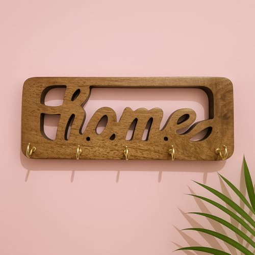 Image of Stylish Wooden Key Holder for Wall | Cute Key Holder for Home Decor | Key Holder Stand with 5 Hooks | Wall Mounted Key Hanger (Home)